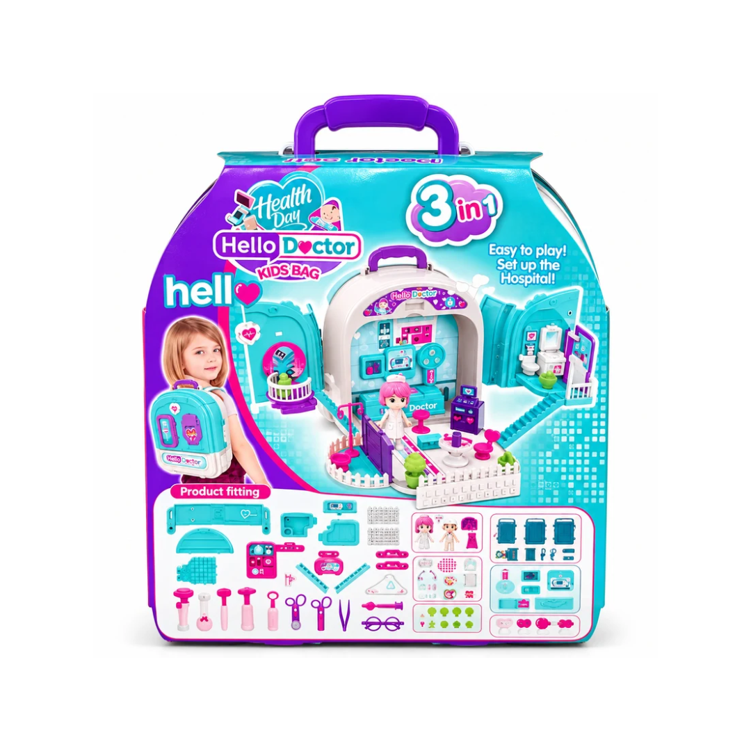 3-in-1 Kids Doctor Play Set Backpack | Portable Medical Kit & Hospital Pretend Play Set | 3+ Years