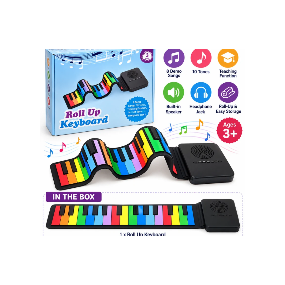 Roll Up Musical Keyboard for Kids with Speaker, 8 Demo Songs & 10 Tones