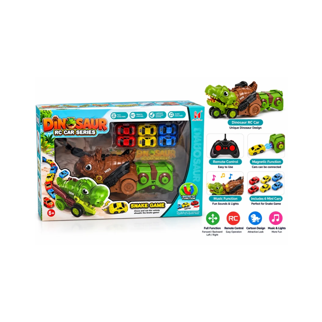 Dinosaur Remote Control Car Series with Remote Control, Music Function & Magnetic Snake Game, 6 Years+