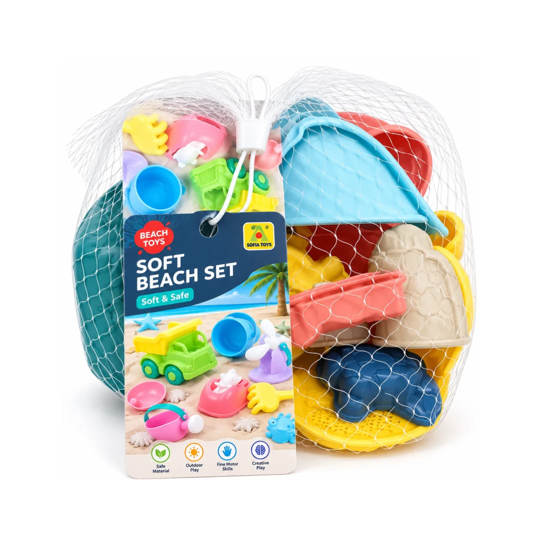 Soft Beach Sand Play Set for Kids – Bucket, Shovel, Rake & Sand Mould Toys