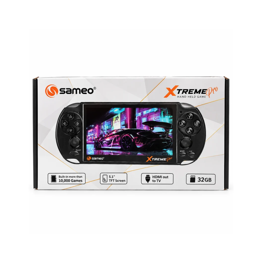 Sameo Xtreme Pro Handheld Gaming Console – 10,000+ Games | 5.1” TFT Screen | 32GB | HDMI TV Output