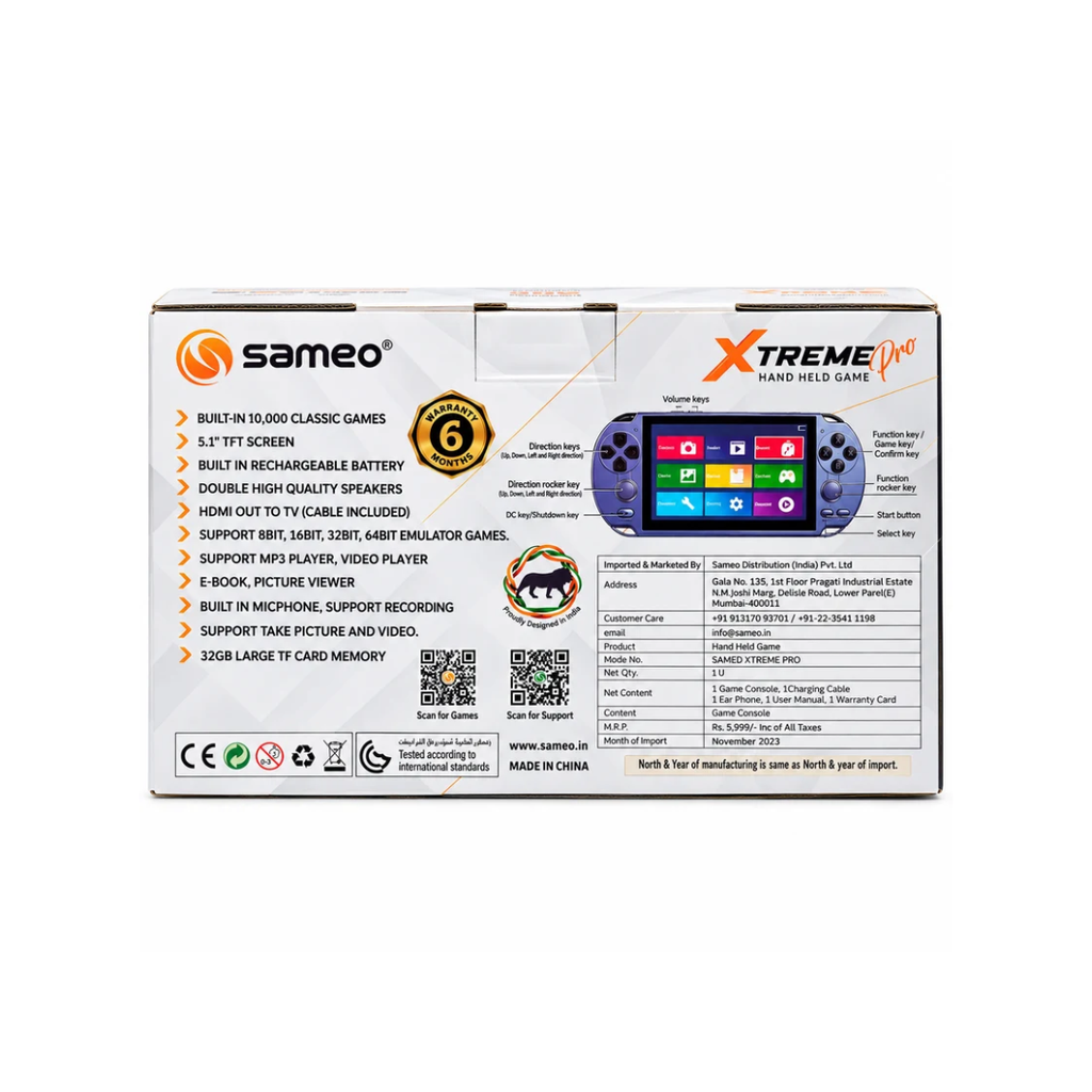 Sameo Xtreme Pro Handheld Gaming Console – 10,000+ Games | 5.1” TFT Screen | 32GB | HDMI TV Output