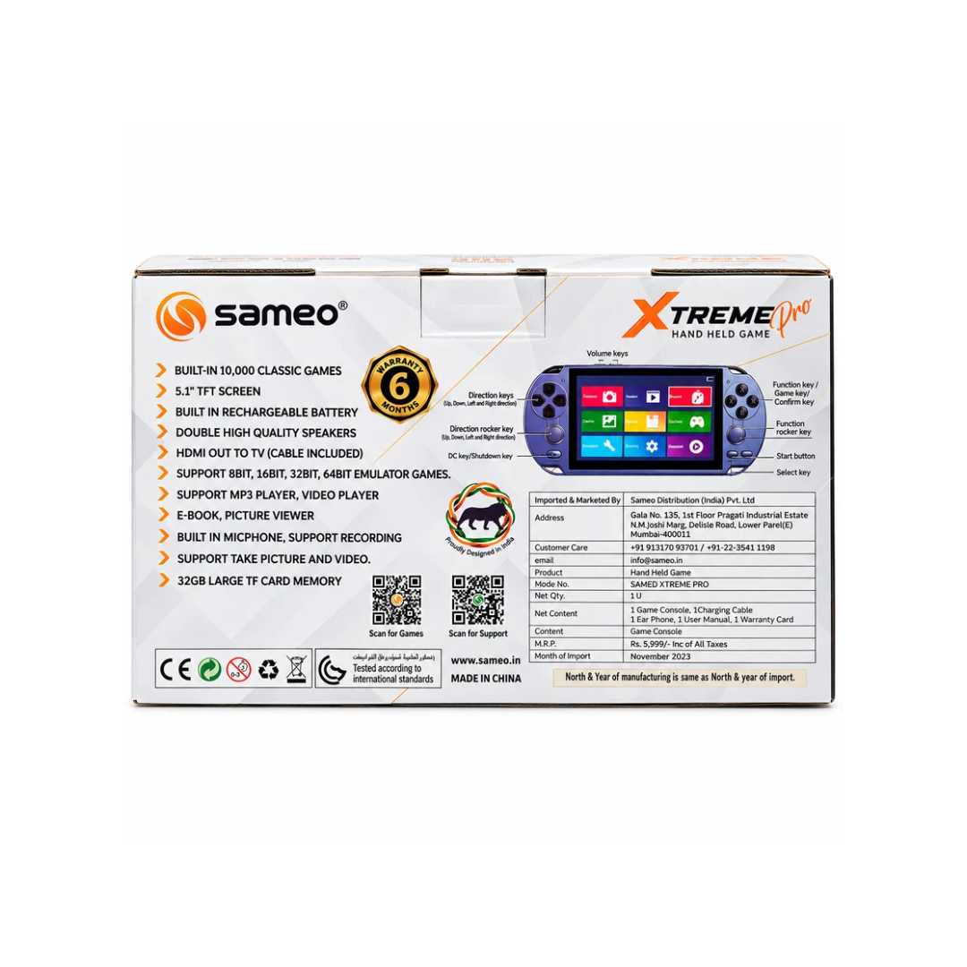 Sameo Xtreme Pro Handheld Gaming Console – 10,000+ Games | 5.1” TFT Screen | 32GB | HDMI TV Output