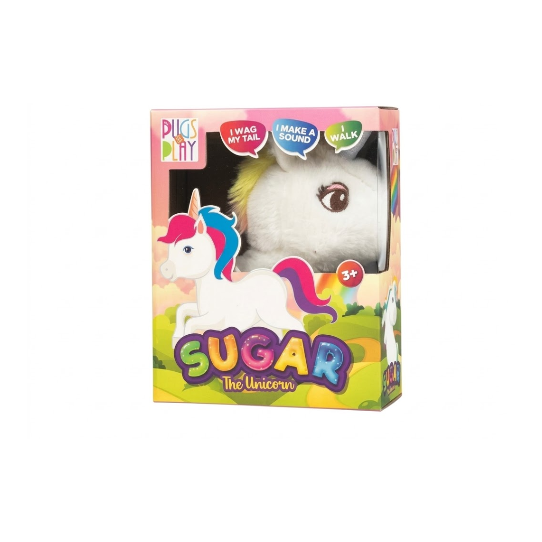Pugs at Play Sugar The Unicorn – Interactive Walking Plush Toy with Sound & Wagging Tail | 3+ Years