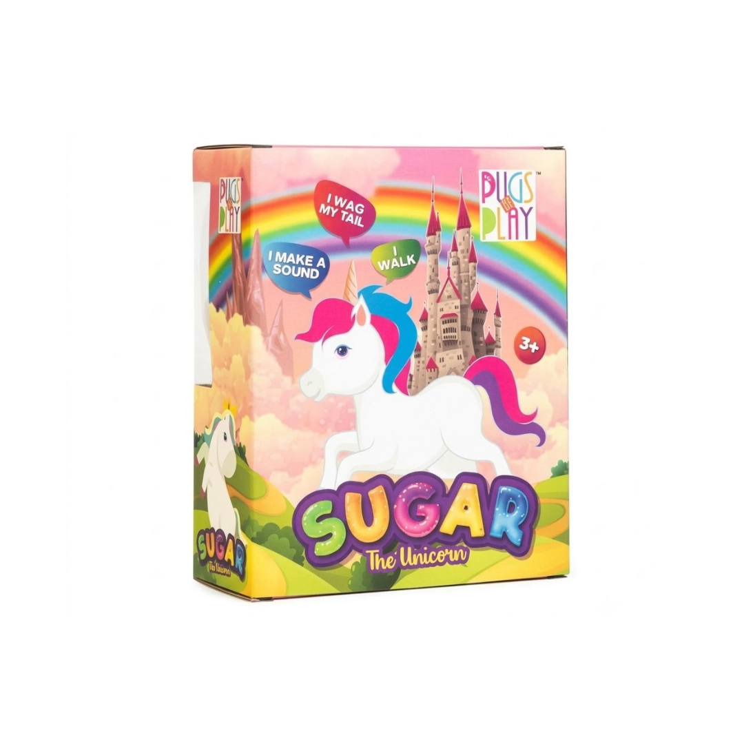 Pugs at Play Sugar The Unicorn – Interactive Walking Plush Toy with Sound & Wagging Tail | 3+ Years