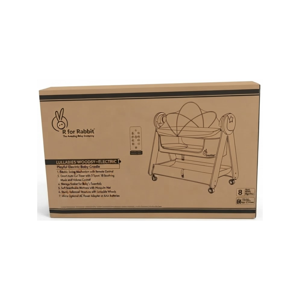 R for Rabbit Lullabies Woodsy Baby Cradle - Electric Cradle for Babies Grey