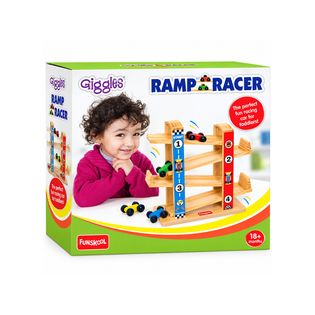 Funskool Giggles Ramp Racer – Wooden Car Racing Track Toy for Toddlers
