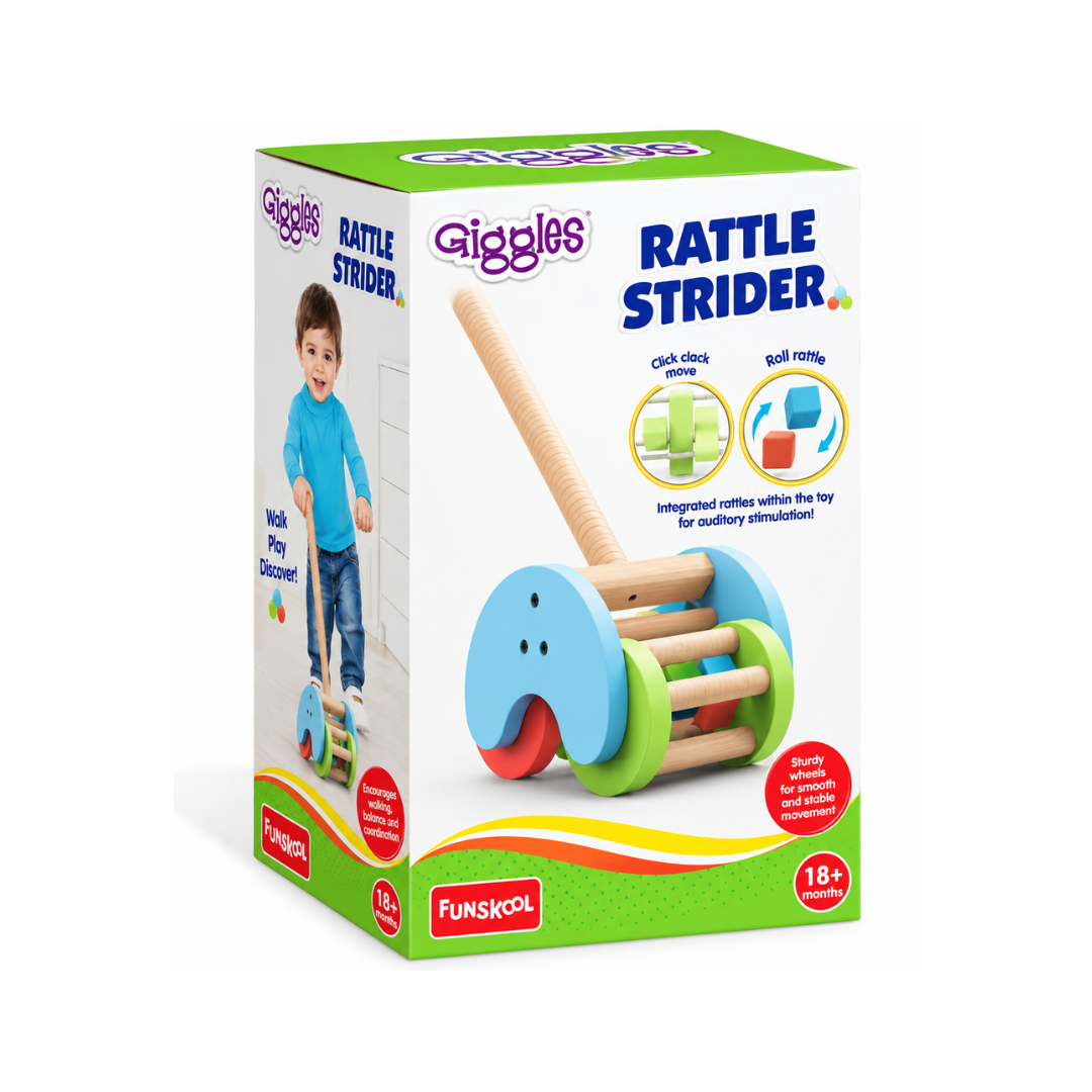 Funskool Giggles Rattle Strider – Wooden Push & Walk Activity Toy for Toddlers