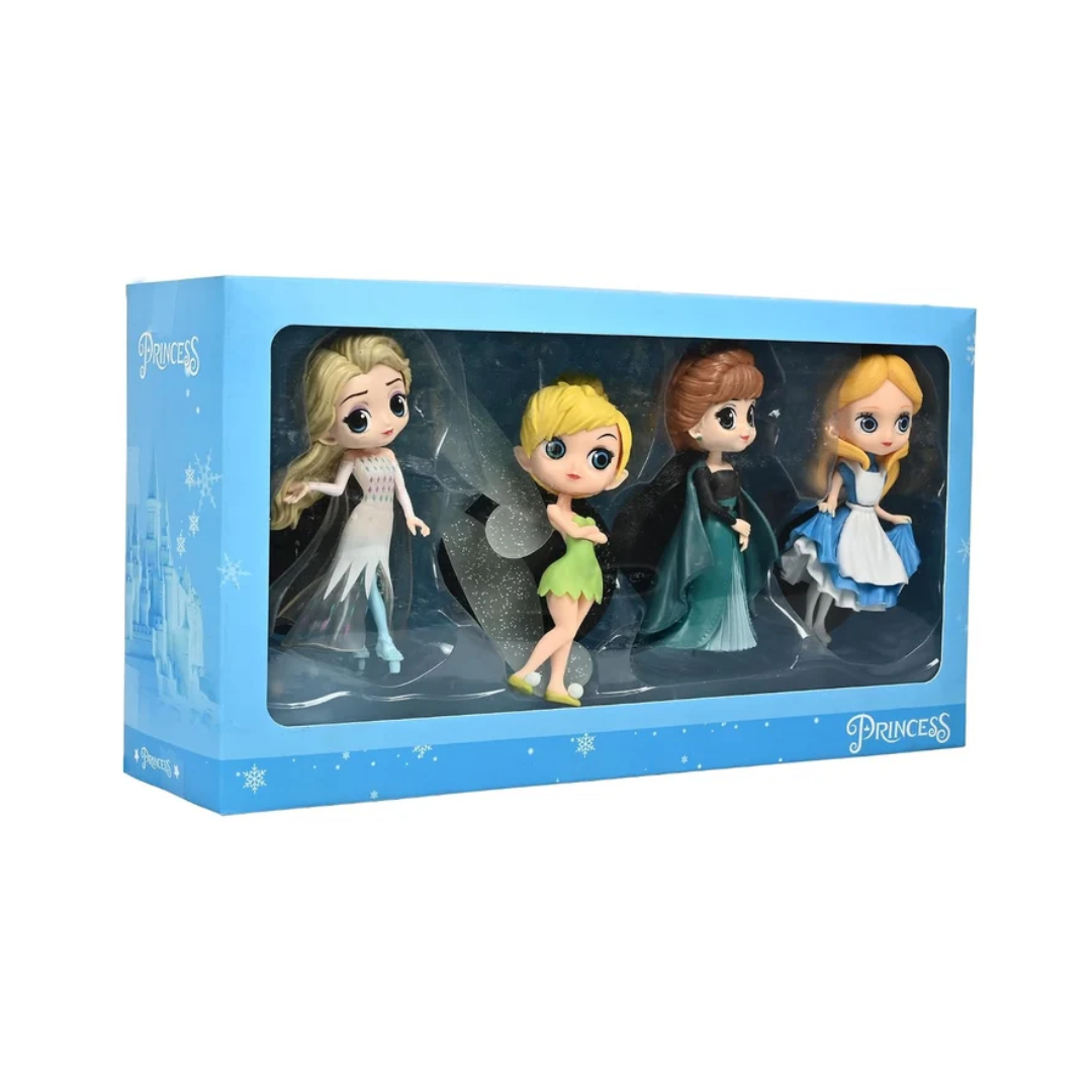 Princess 4-Piece Cute Character Doll Figure Set – Elsa, Tinker Bell, Anna & Alice Style Collectibles
