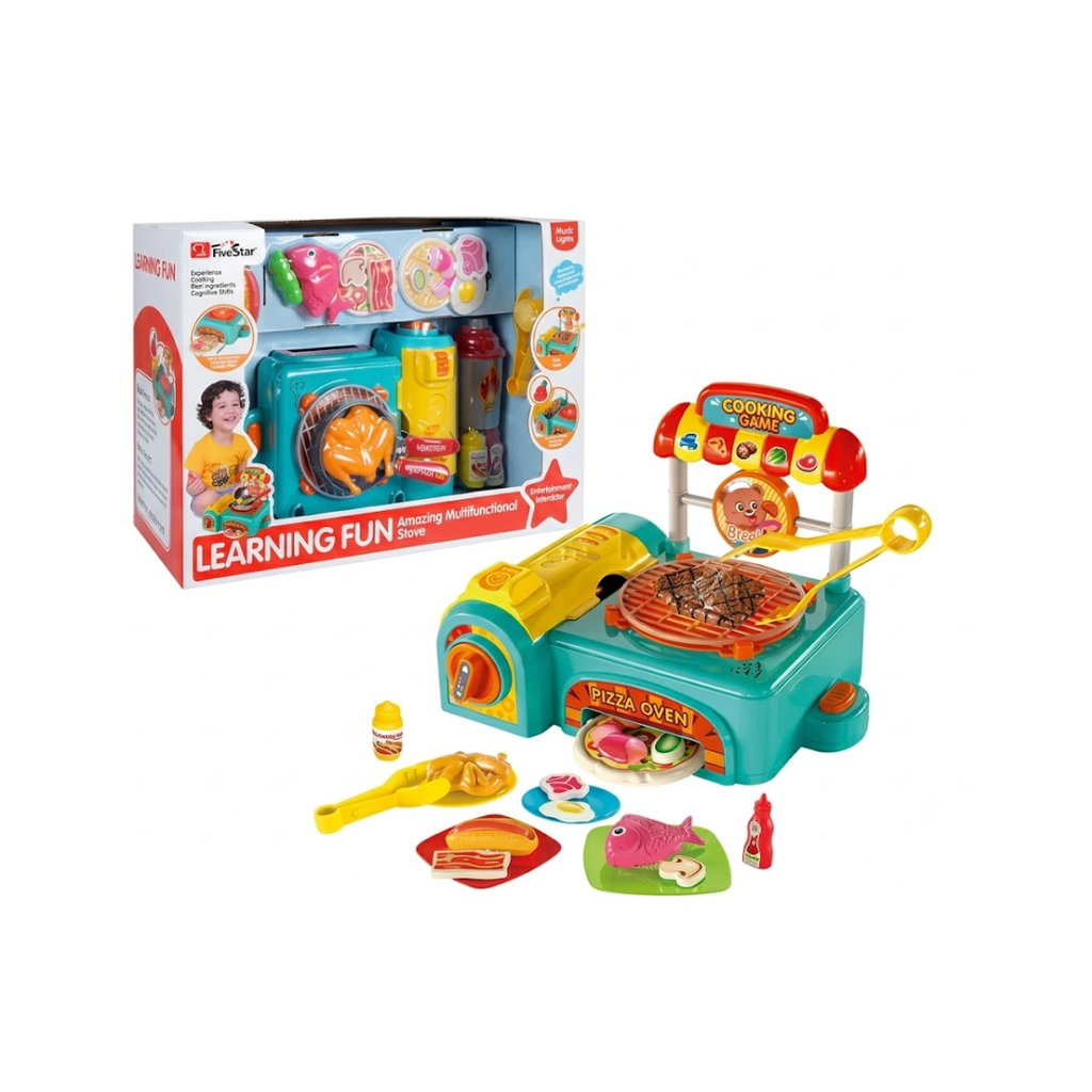 FiveStar Kitchen Pretend Play Plastic Toy Gas Stove Set Kids Cooking Tableware Play Set