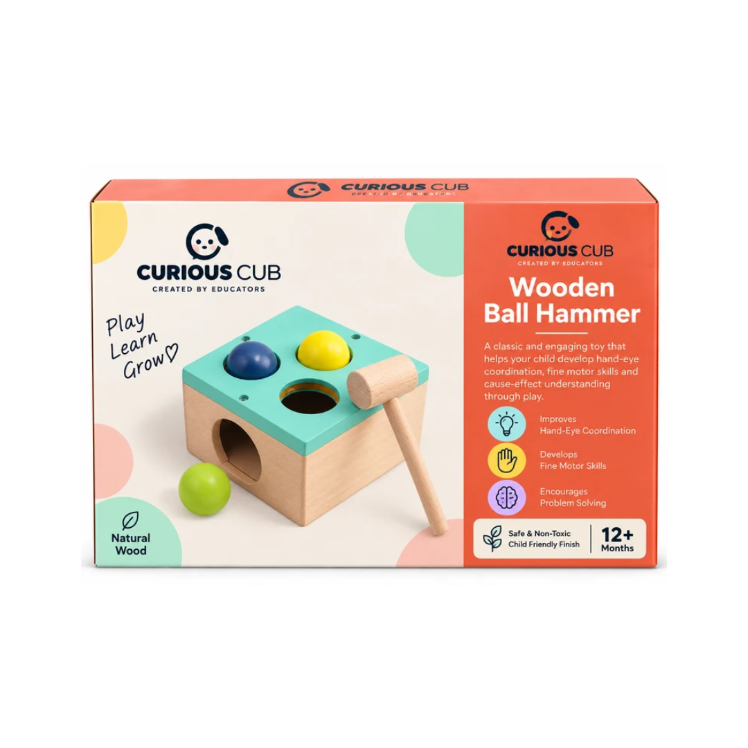 Curious Cub Wooden Ball Hammer – Montessori Pound & Drop Activity Toy for Toddlers