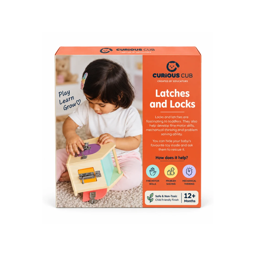 Curious Cub Latches and Locks – Wooden Montessori Lock & Unlock Activity Toy