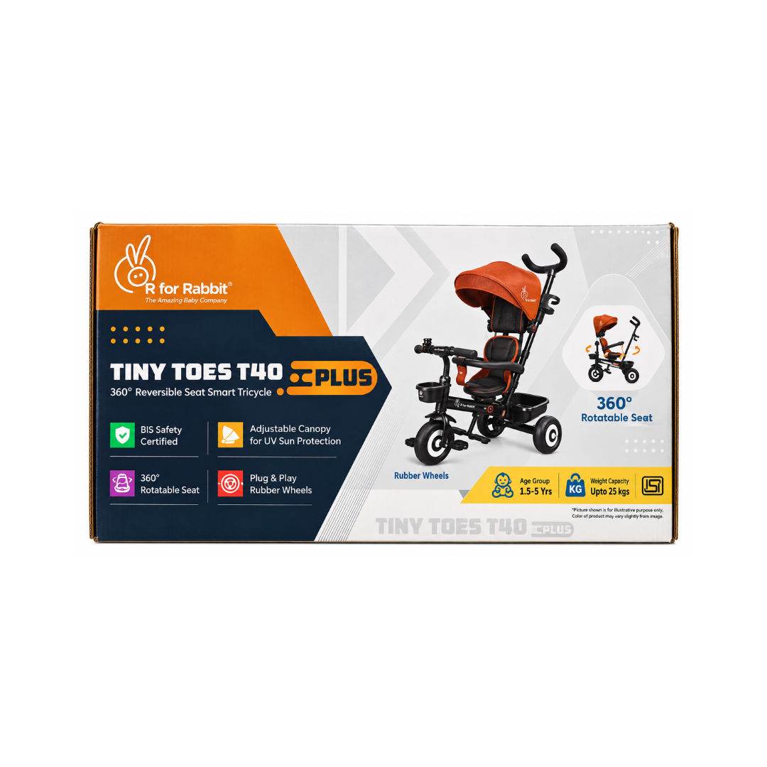 R for Rabbit Tiny Toes T40 Plus 360° Reversible Seat Smart Tricycle Grey Black