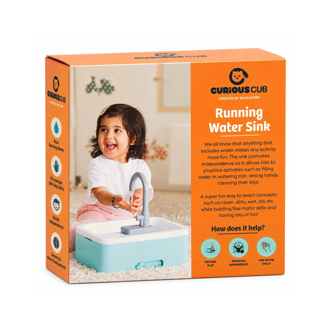 Curious Cub Running Water Sink – Montessori Pretend Play Sink for Kids