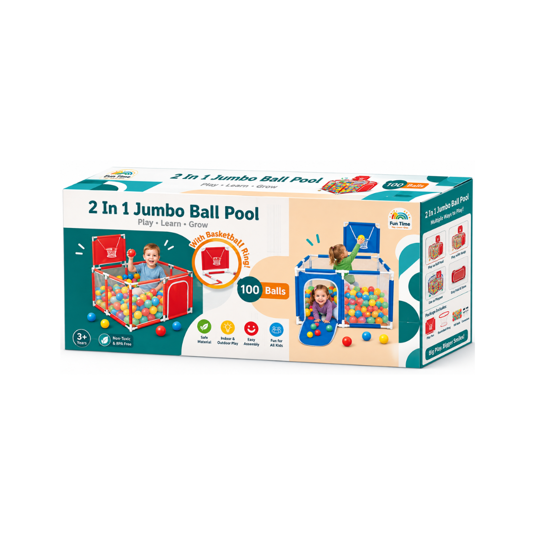 Balak 2 in 1 Jumbo Ball Pool with Basketball Hoop & 100 Balls for Kids