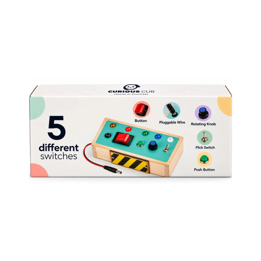 Curious Cub Montessori Busy Board for Toddlers – Switches, Buttons & Lights Activity Toy