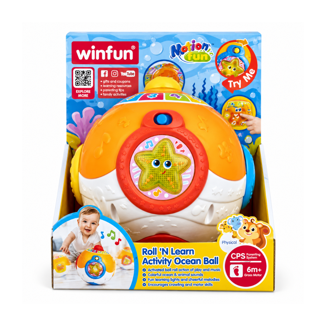 Winfun Roll ‘N Learn Activity Ocean Ball – Musical Rolling Baby Toy, 6+ Months