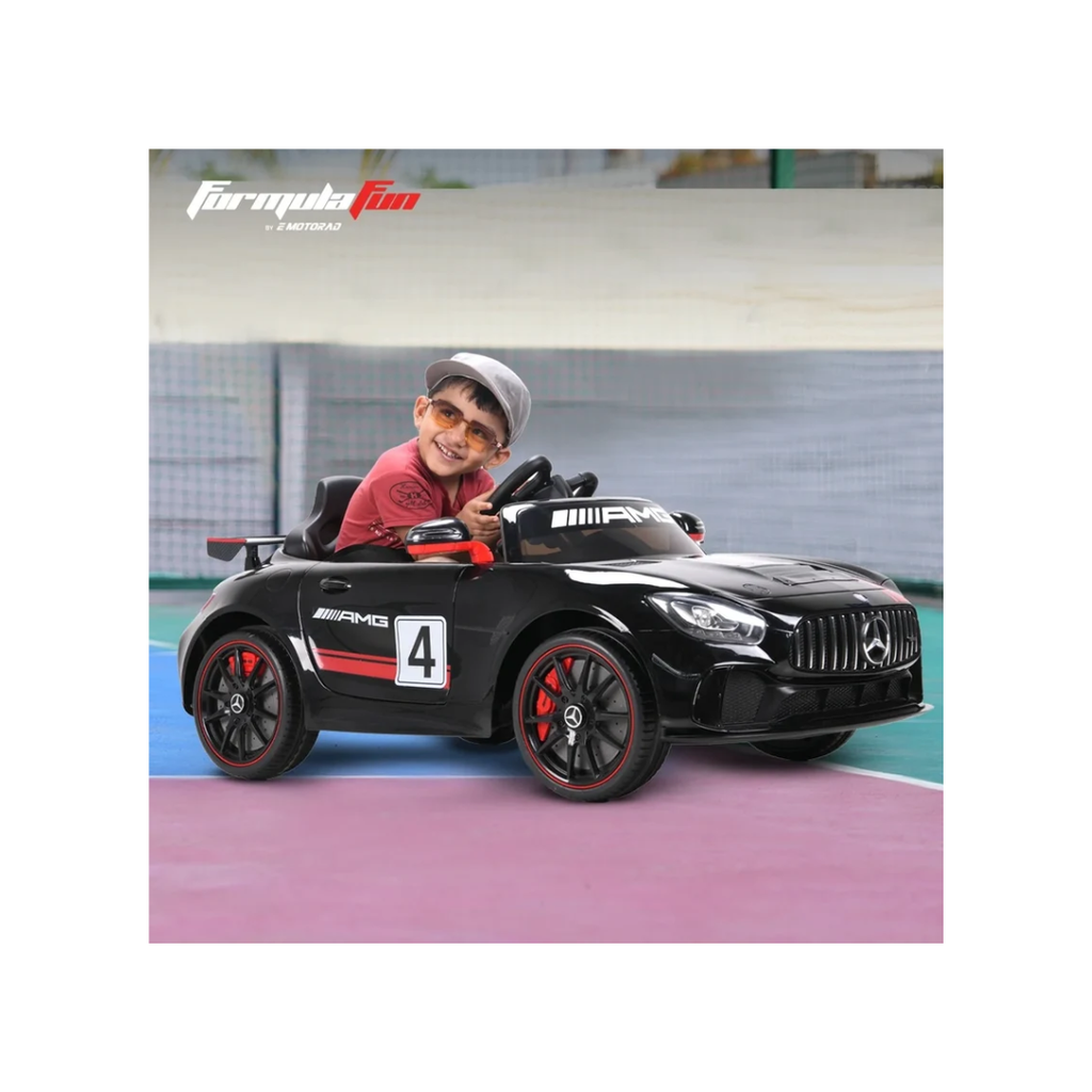 Emotorad Formula Fun Mercedes-AMG GT4 12V Electric Ride-On Car for Kids with Parental Remote – Black & Red, 3–6 Years