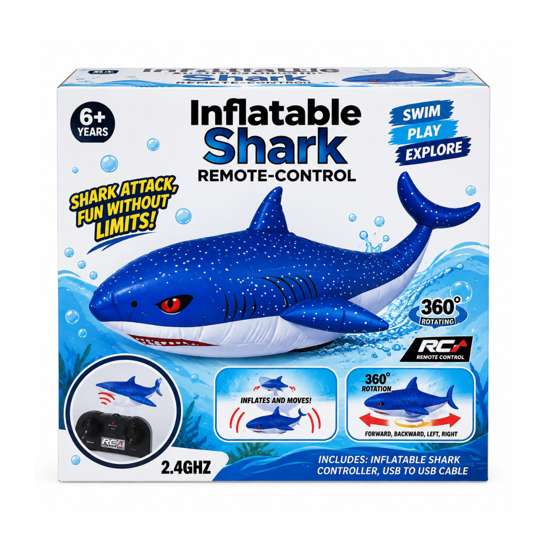 Rainbow Toys Inflatable Shark Remote Control Toy – 360° Rotating 2.4GHz RC Shark for Kids