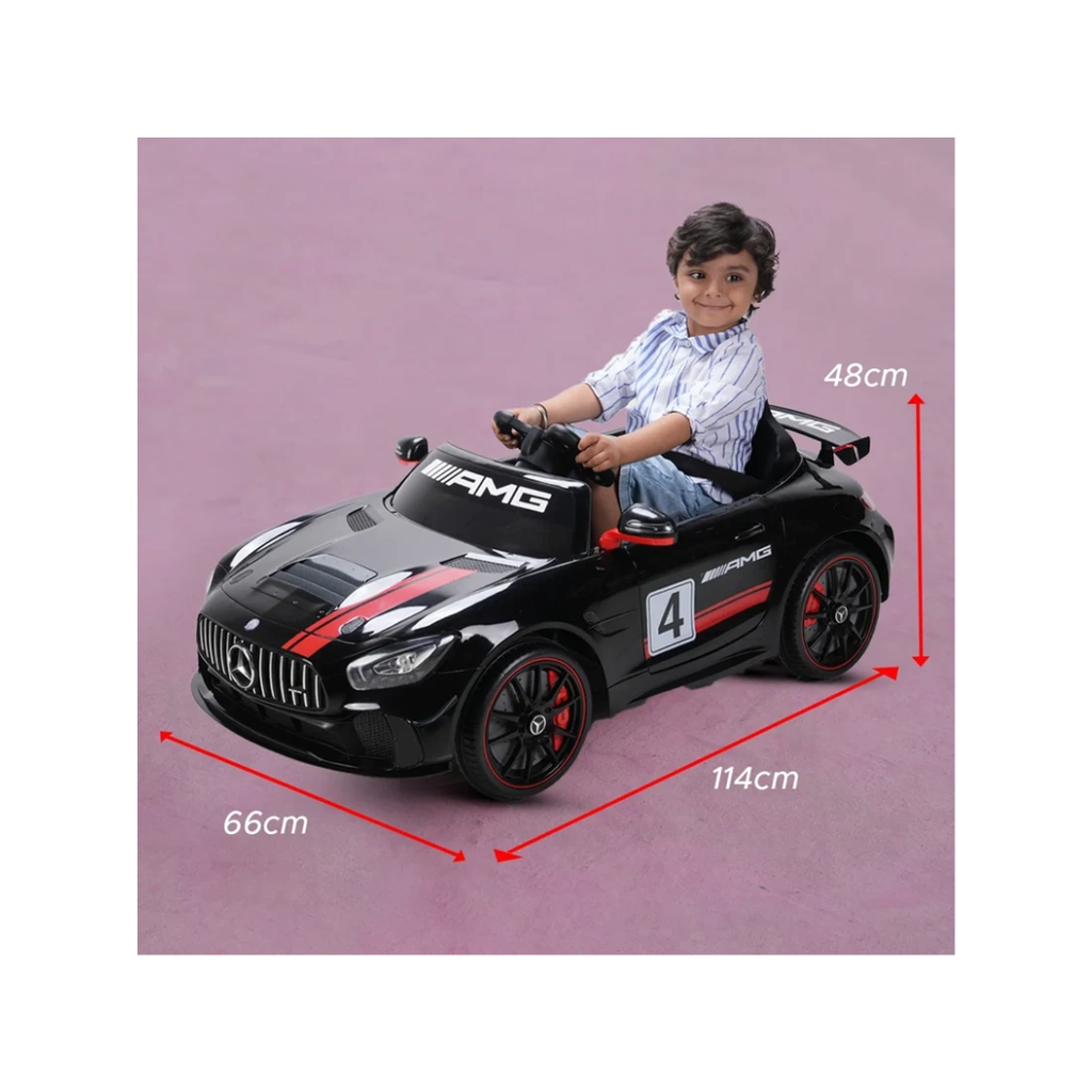 Emotorad Formula Fun Mercedes-AMG GT4 12V Electric Ride-On Car for Kids with Parental Remote – Black & Red, 3–6 Years