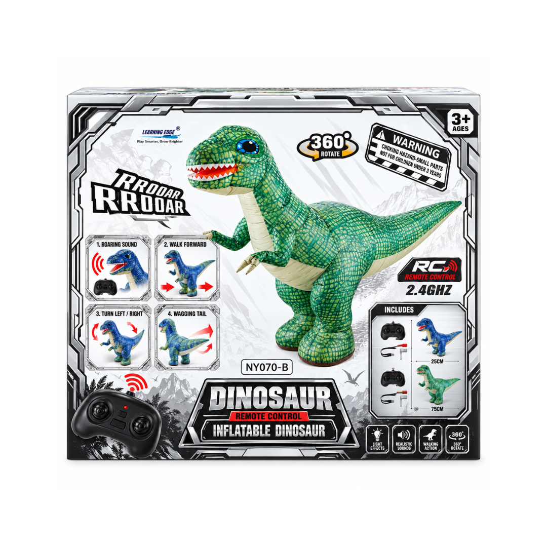 Rainbow Toys Inflatable Dinosaur Remote Control Toy – 360° Rotating 2.4GHz RC T-Rex Dinosaur for Kids