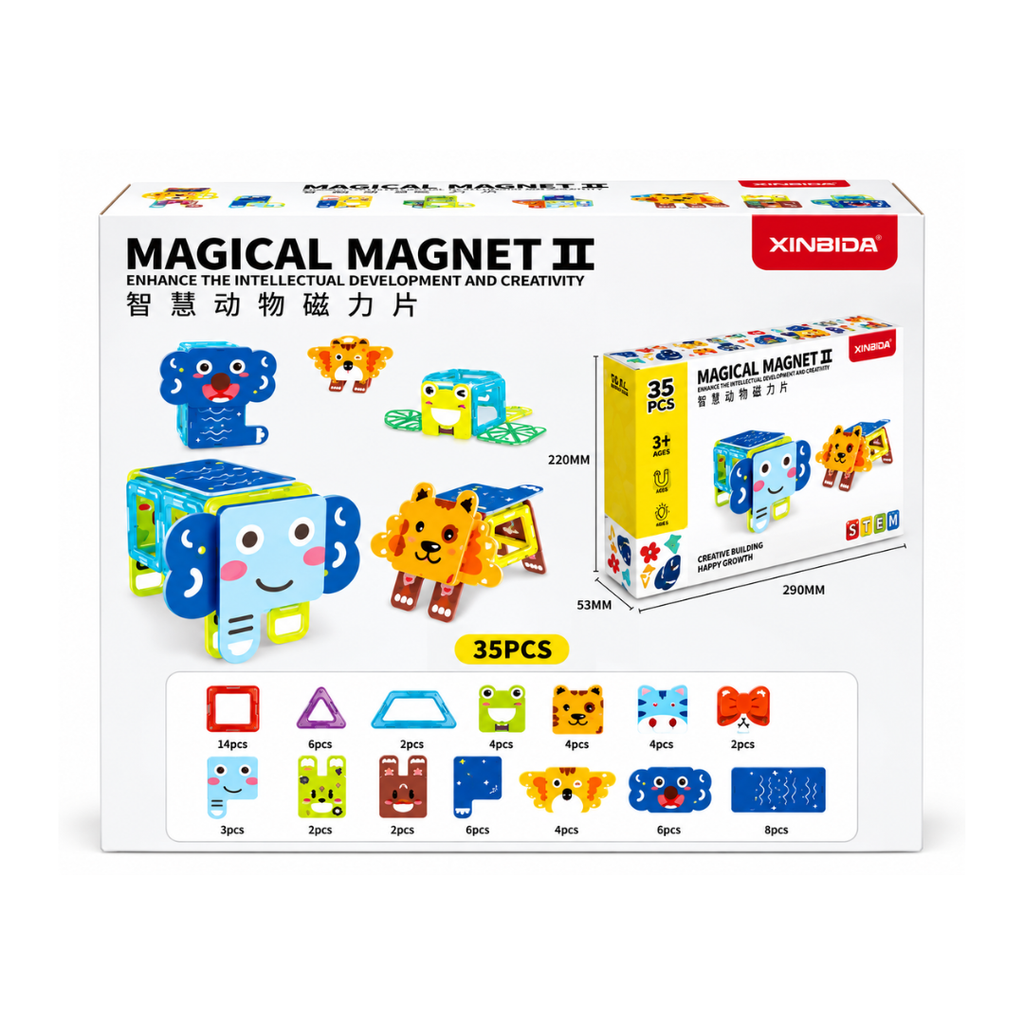 Magical Magnet II Colourful Building Block Set - 35 PCS Animal Shapes