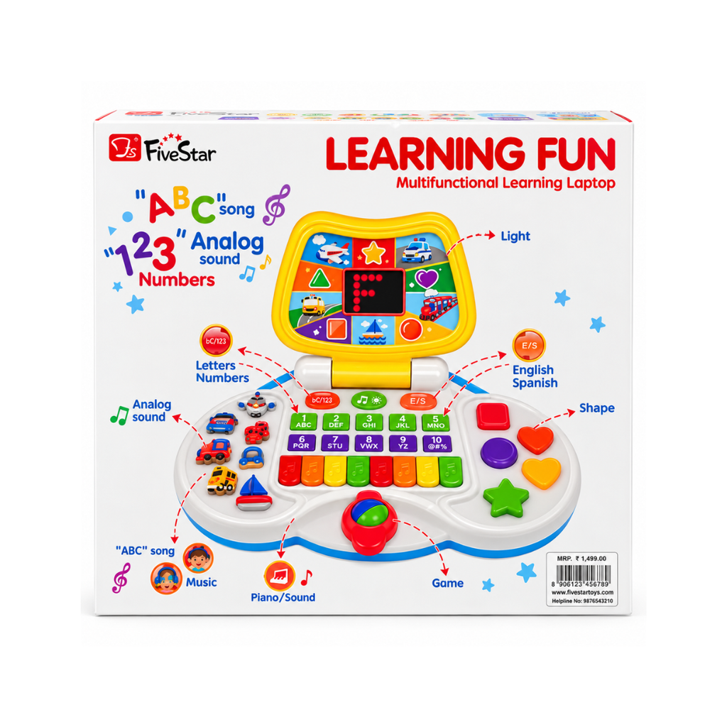 Five Star Interactive Toddler Laptop Educational Bilingual Kids Computer with LCD