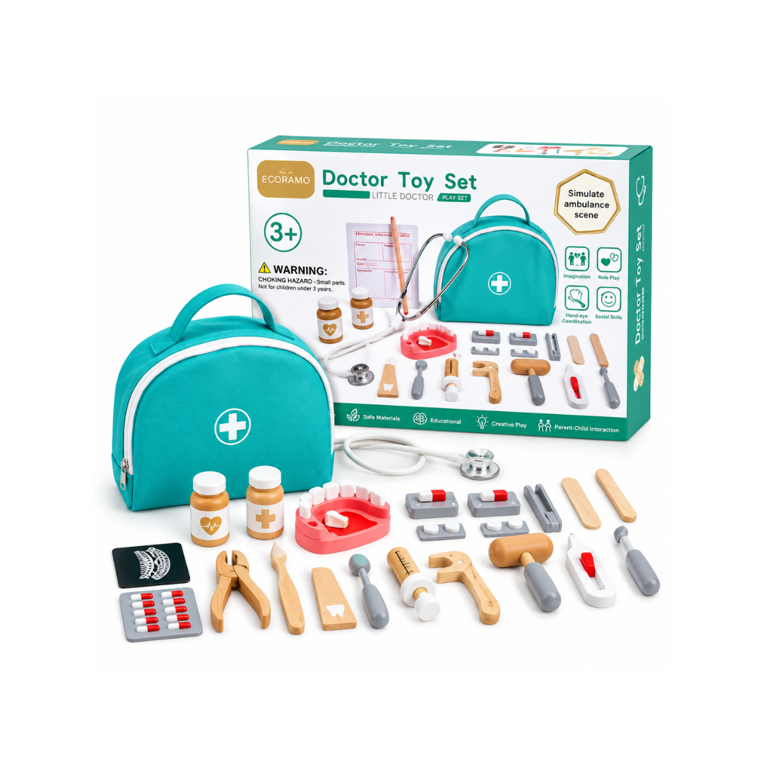 Rainbow Toys Wooden Doctor Kit for Kids with Stethescope