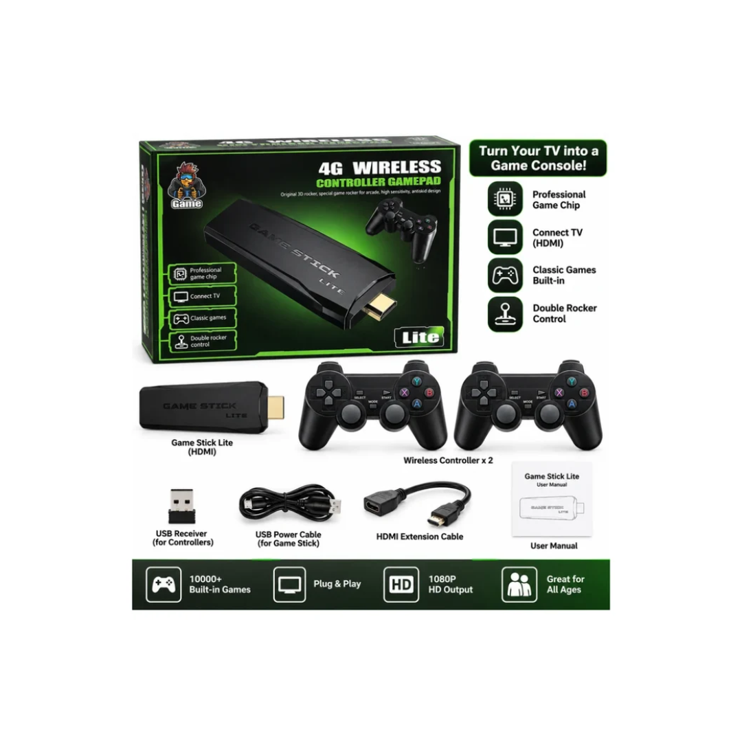 AD300 2.4G Wireless Video Game Console Lite with Dual Controllers – TV Gaming Stick
