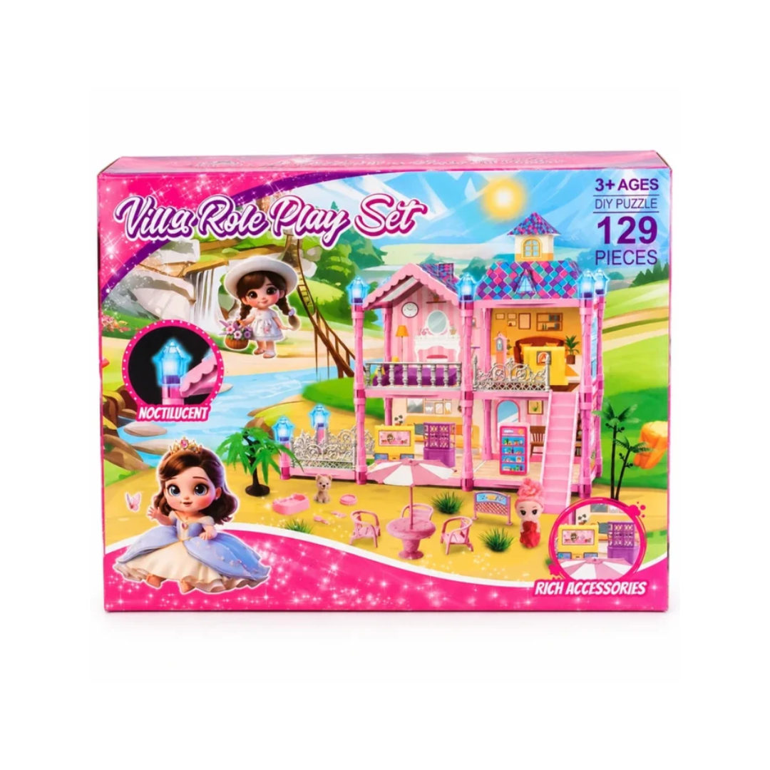 Villa Role Play Set 129 Pieces DIY Doll House Playset with Accessories – 3+ Years