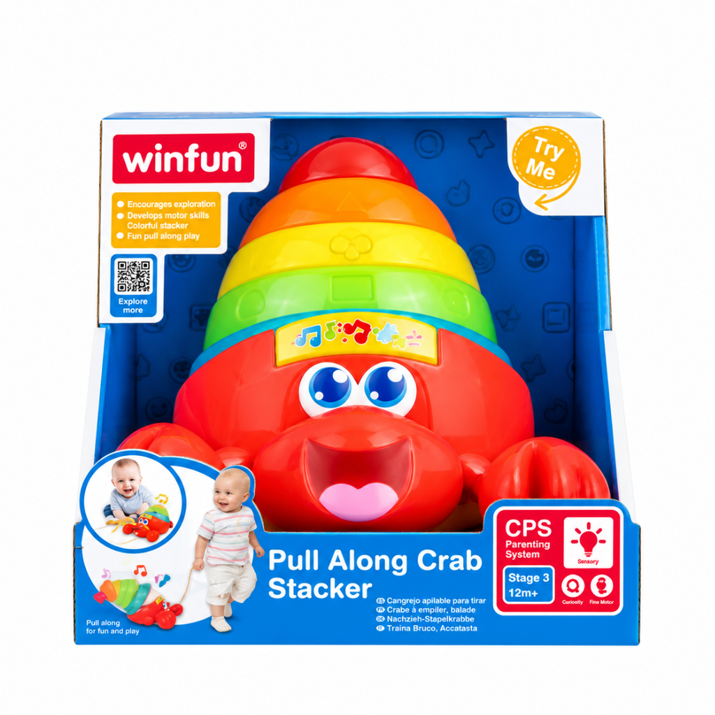 Winfun Pull Along Crab Stacker – Colorful Stacking & Pull-Along Activity Toy for Babies 12M+