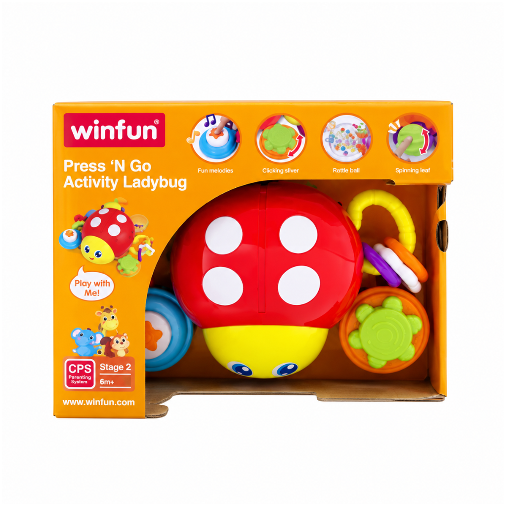 Winfun Press ‘N Go Activity Ladybug – Interactive Push & Go Sensory Toy for Babies