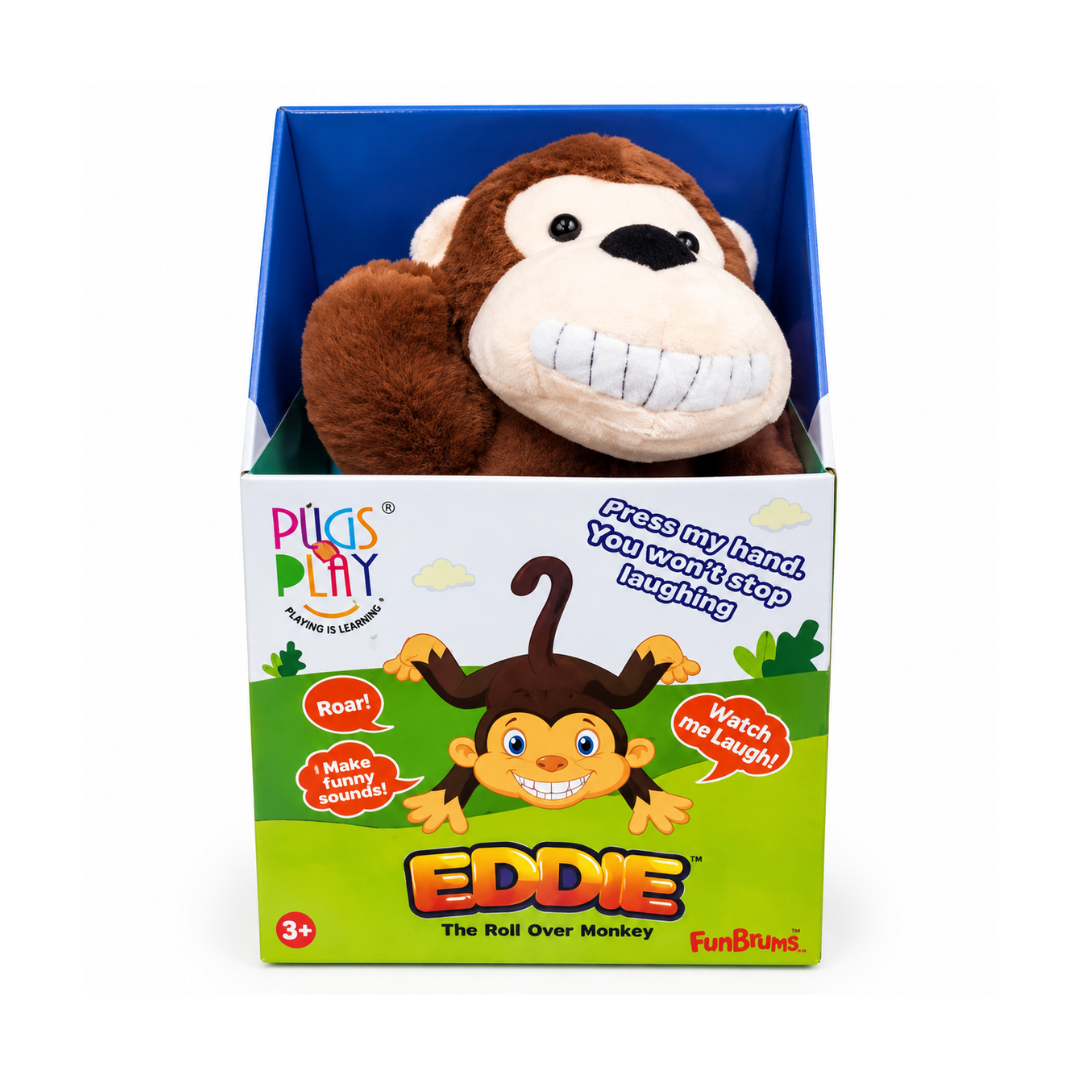 Pugs at Play Eddie The Roll Over Monkey – Interactive Laughing Plush Toy | 3+ Years