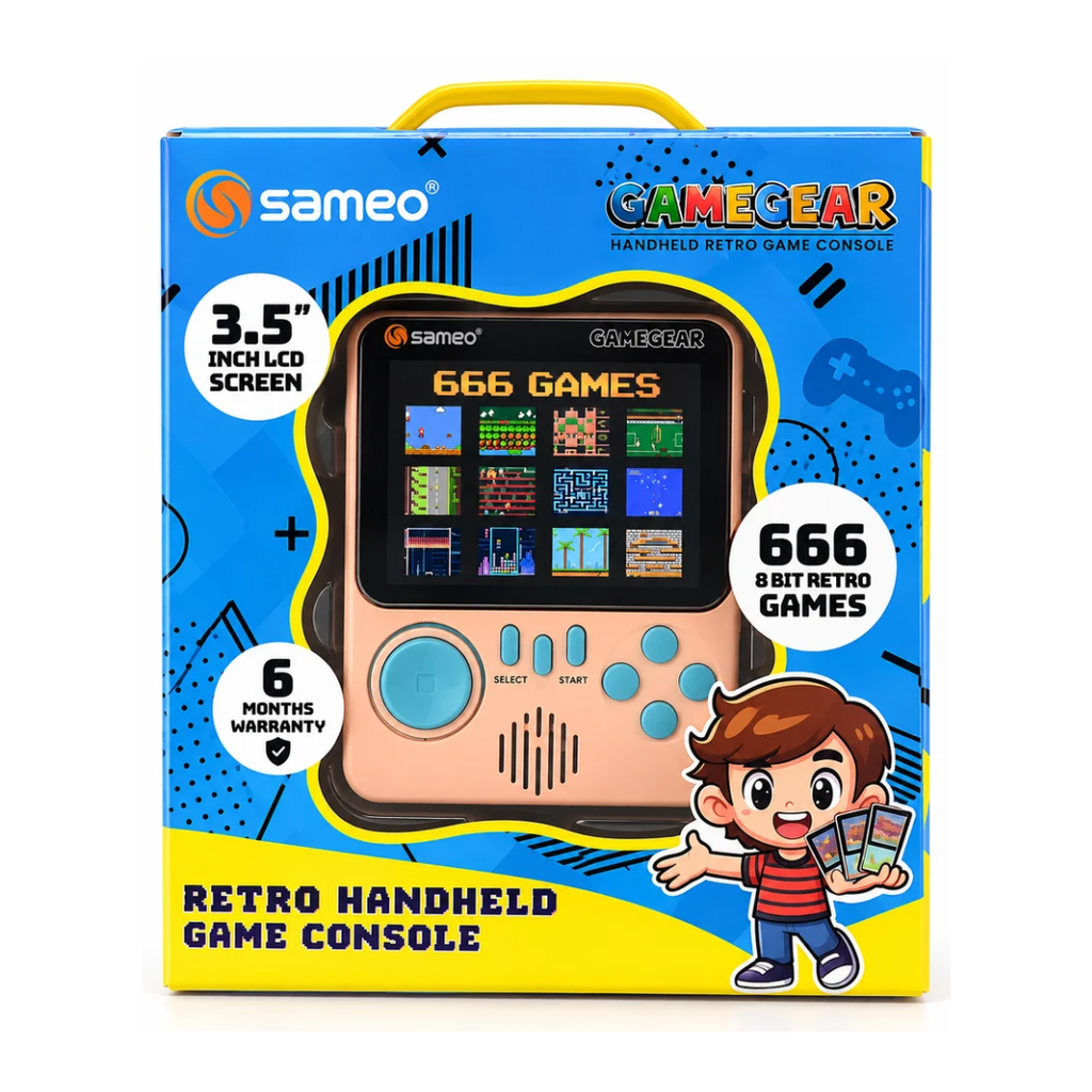 Sameo GameGear Handheld Retro Gaming Console – 666 8-Bit Games 3.5-Inch LCD Screen Pink