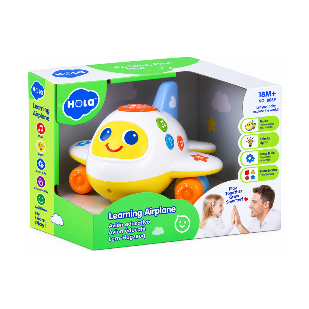 HOLA Bump & Go Learning Plane Interactive Musical Airplane Toy with Lights & Sounds