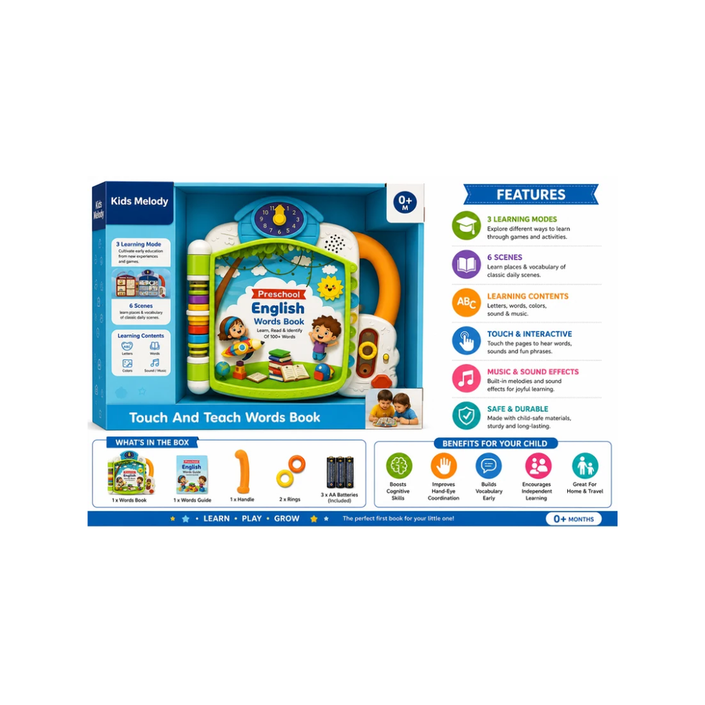 Kids Melody Touch & Teach Preschool English Words Learning Book – Interactive Educational Toy