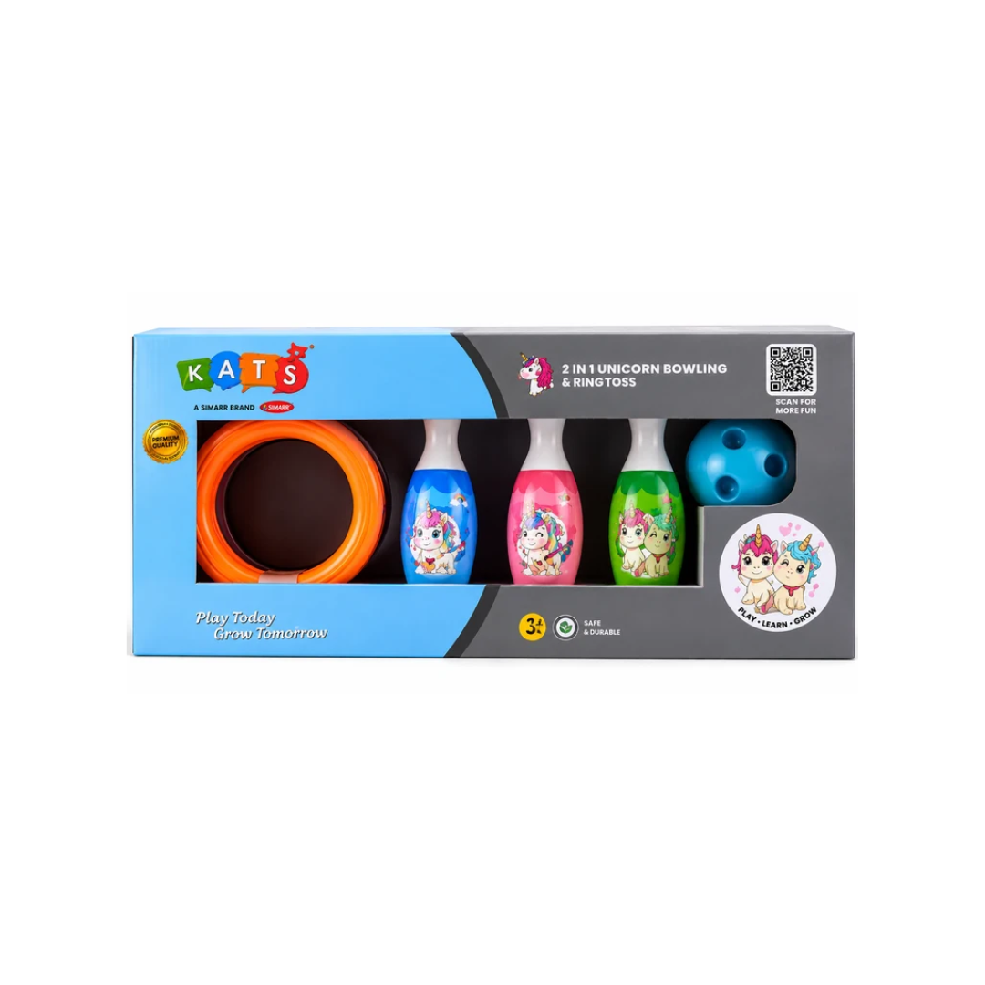KATS 2-in-1 Unicorn Bowling & Ring Toss Game Set for Kids – 3Y+