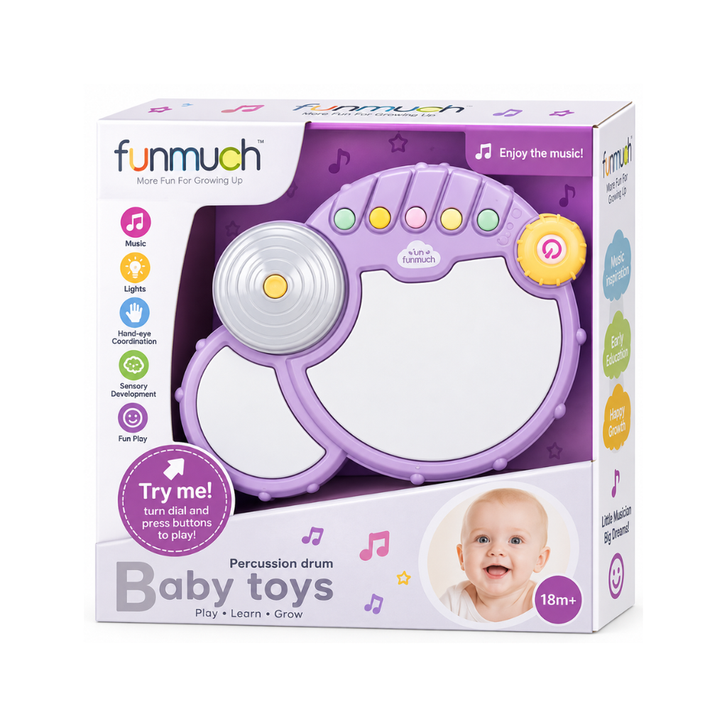 Funmuch Baby Percussion Drum Musical Activity Toy with Lights & Sounds – 18 Months+