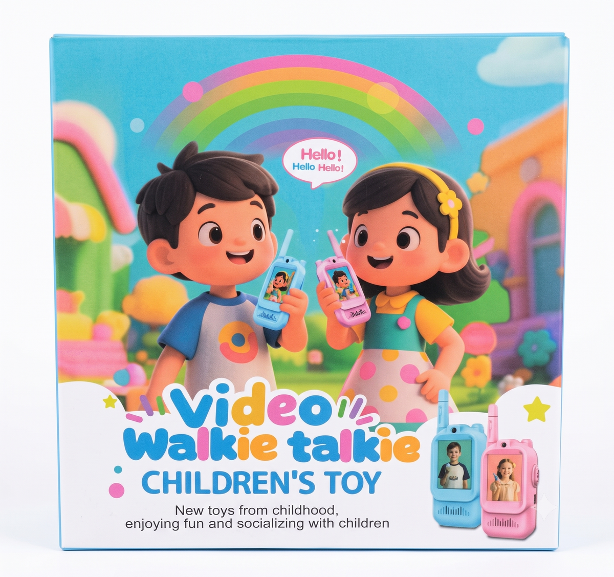 Kids Video Call Walkie Talkie Toy Set with Photo Display – Blue & Pink