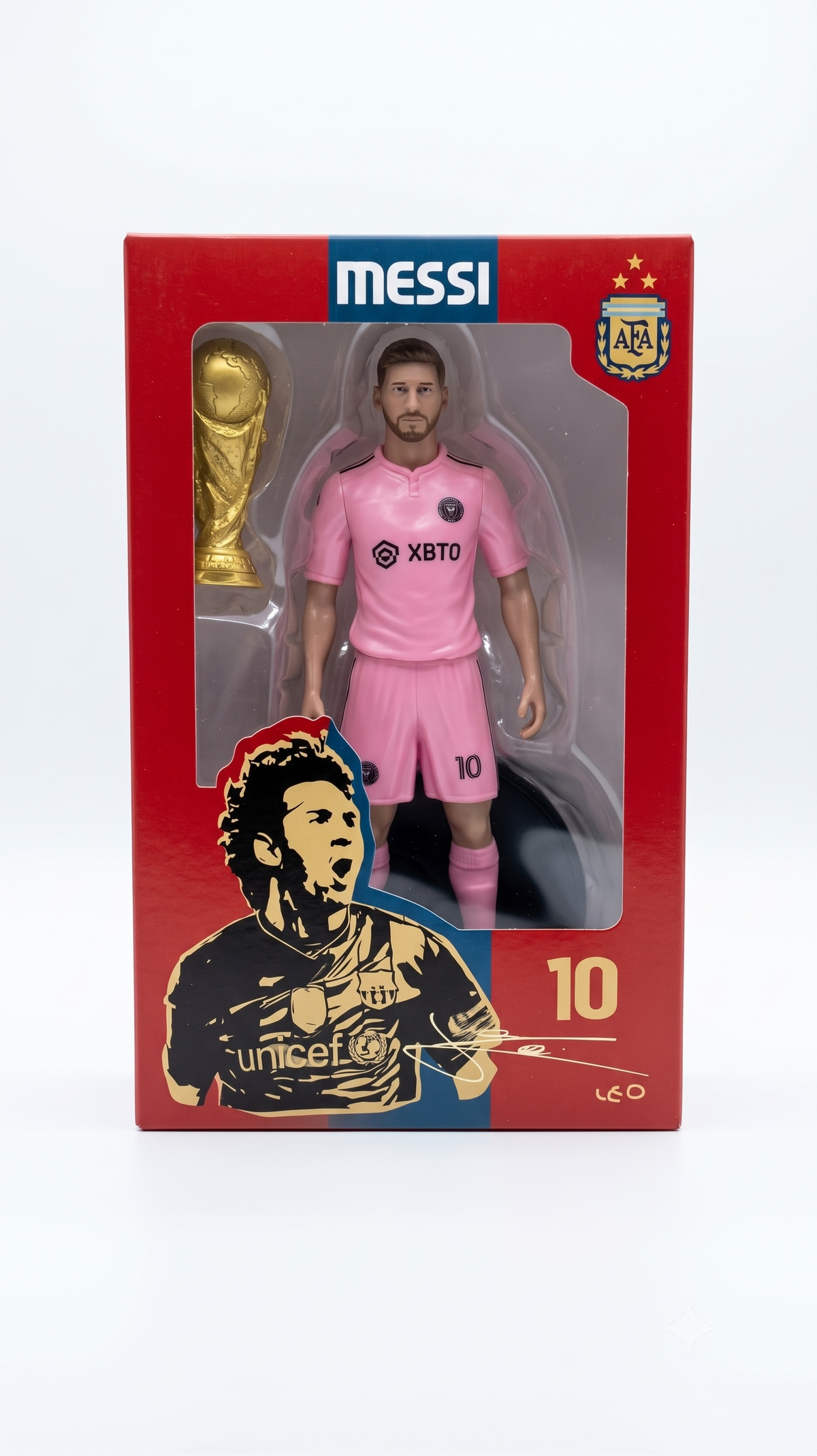 Lionel Messi Argentina Pink Jersey No. 10 Football Player Action Figure with World Cup Trophy – Collectible Toy