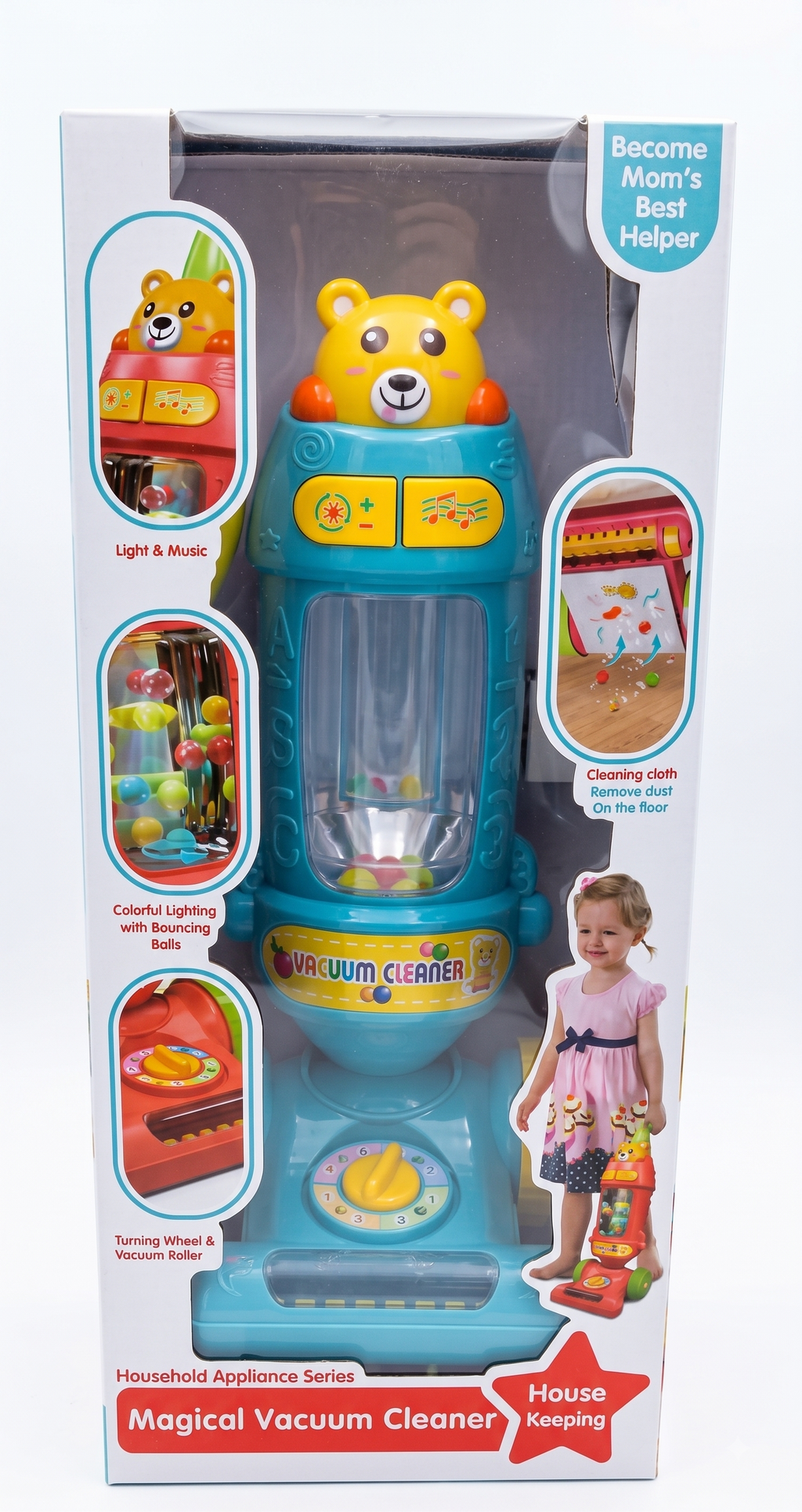 Cute Bear Magical Vacuum Cleaner Toy with Interactive Lights, Melodies & Floor Roller for Kids