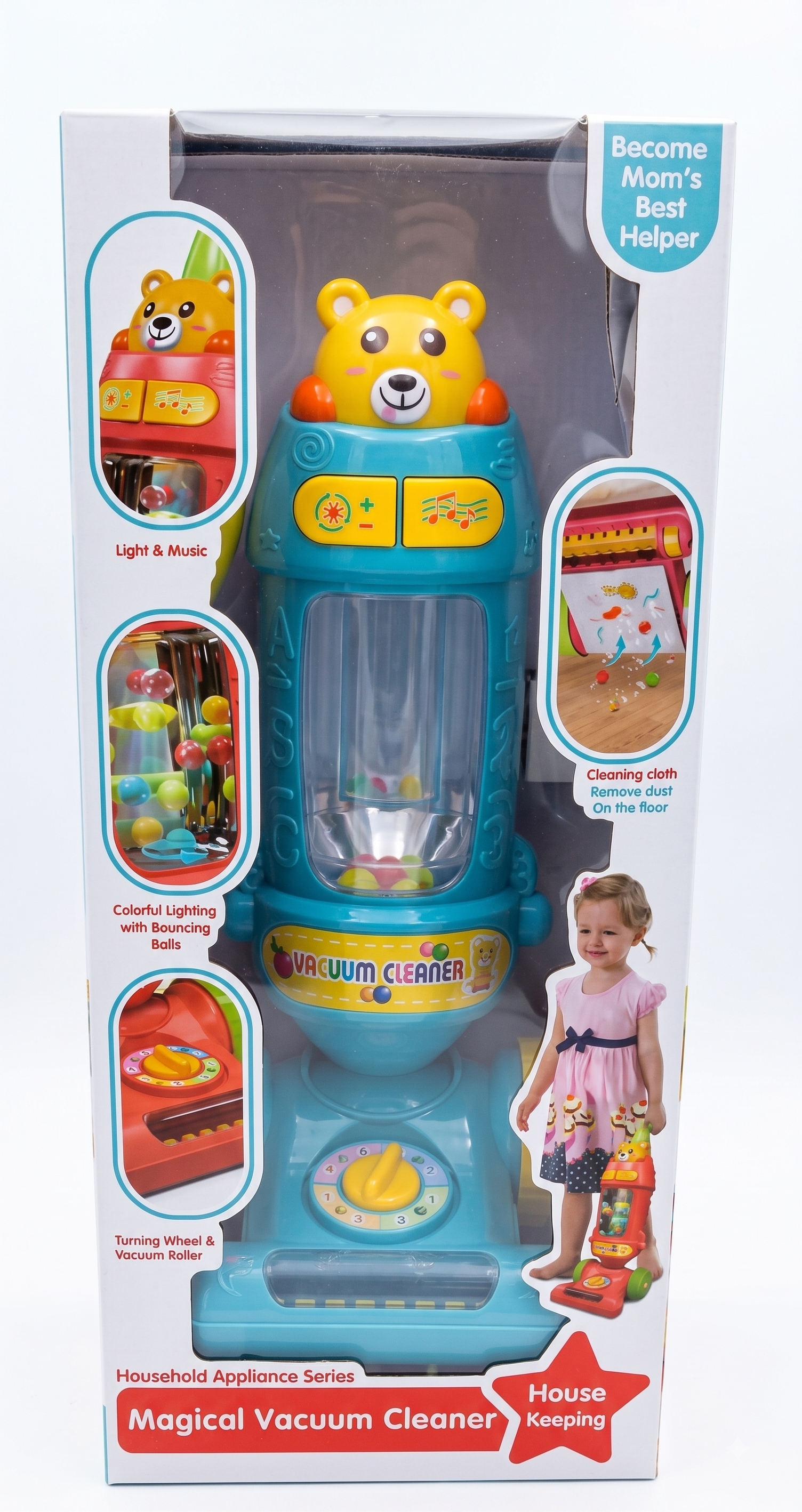 Cute Bear Magical Vacuum Cleaner Toy with Interactive Lights, Melodies & Floor Roller for Kids