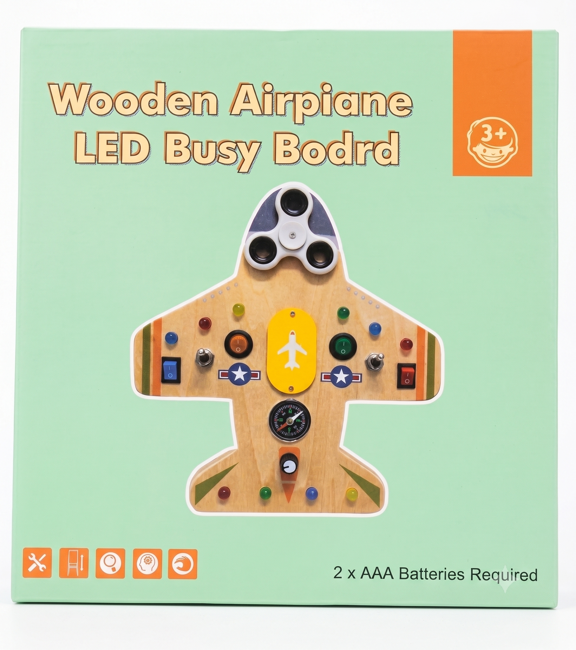 Wooden Montessori Airplane LED Busy Board Activity Toy