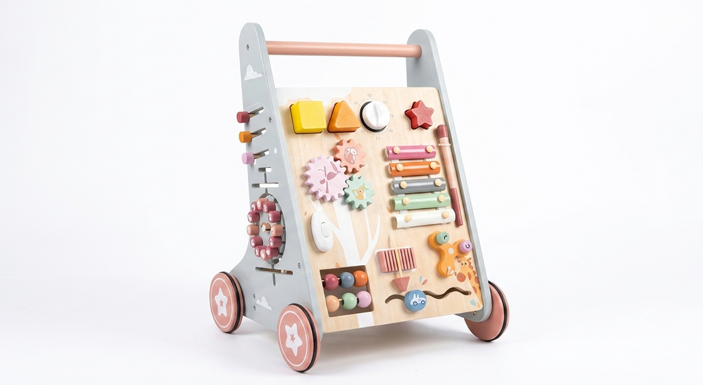 Wooden Baby Walker & Activity Centre - 5-in-1 Educational Push Toy for Toddlers (18+ Months)