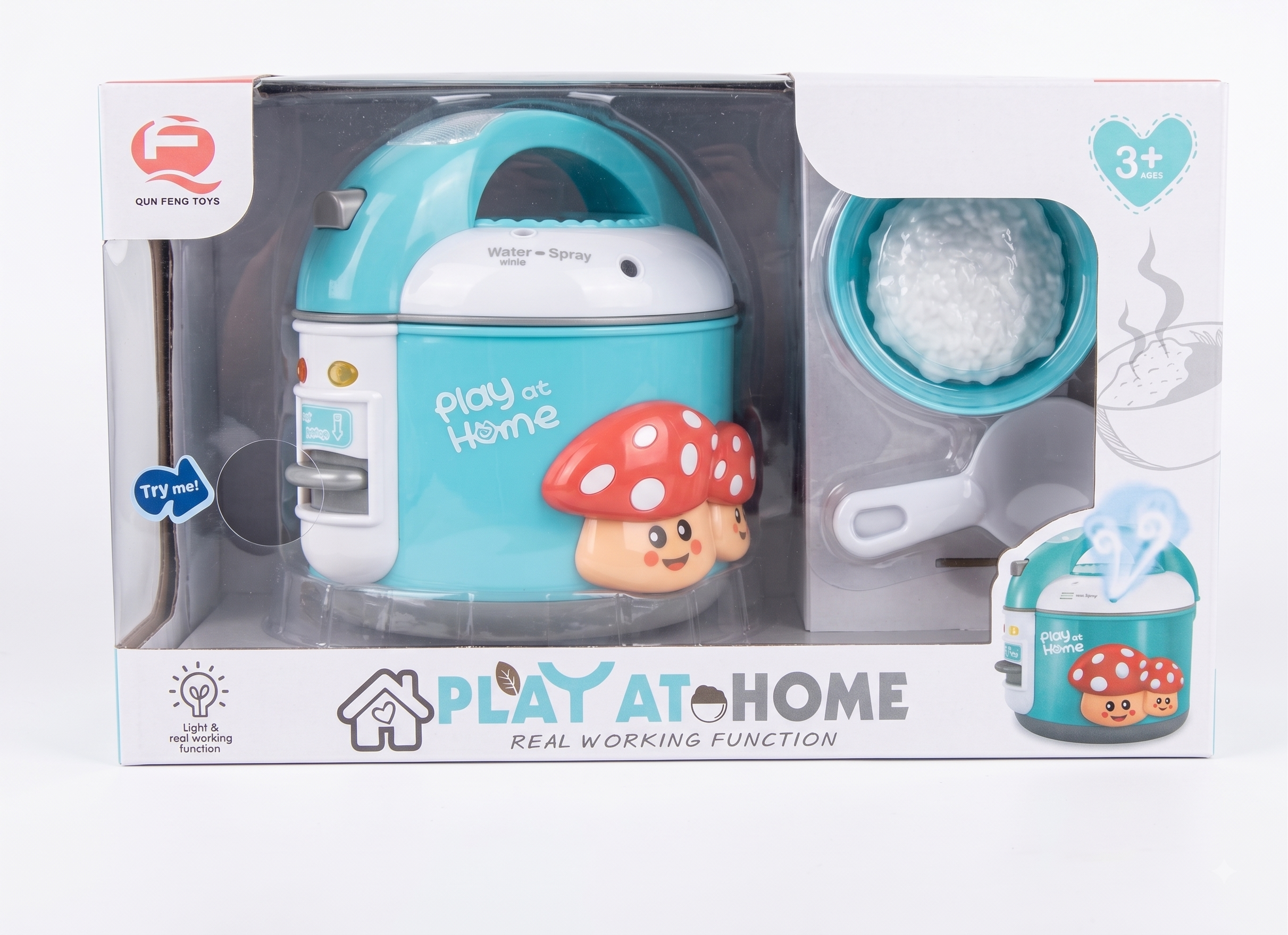 Play at Home Kids Electric Rice Cooker Toy with Realistic Steam Mist Spray, Lights & Sound – Pretend Play Kitchen Appliance Playset