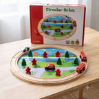 "Circular Orbit" Premium Wooden City Train Track Set with Vehicles - Educational Montessori Toy for Kids (3+ Years)