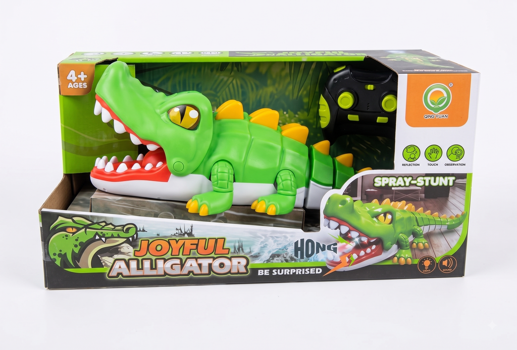 Joyful Alligator Remote Control Stunt Toy with Light, Sound & Water Mist Spray