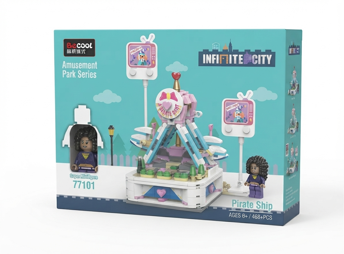 DeCool Infinite City Amusement Park Series Pirate Ship Building Block Set (77101, 468+ Pcs)