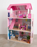 Rainbow Toys Pink Doll Room Wooden Dollhouse with Furniture Set for Kids