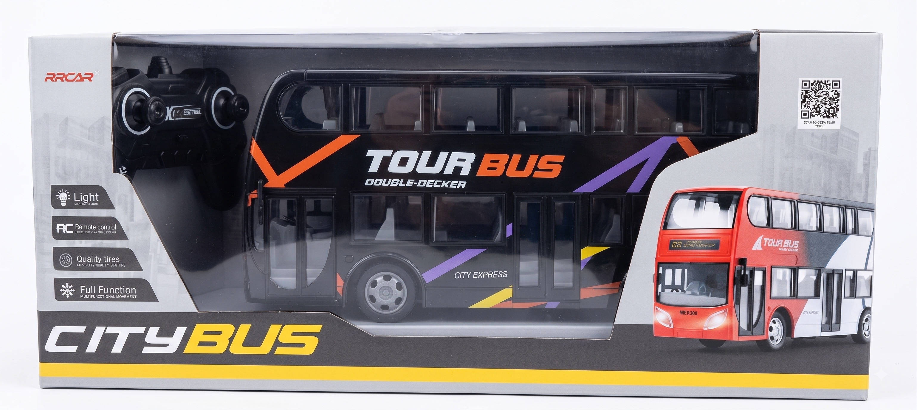 Rainbow Toys Remote Control Double-Decker Tour Bus – City Bus with Lights & Full Function Control